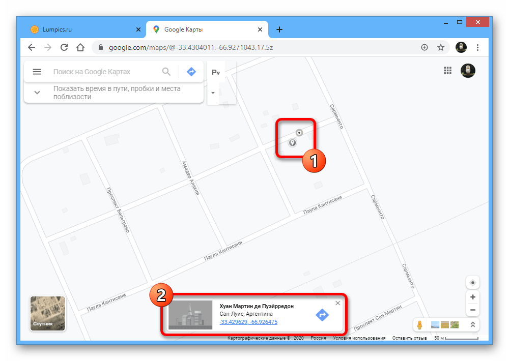 Переход к подробной информации о месте на веб-сайте сервиса Google Maps