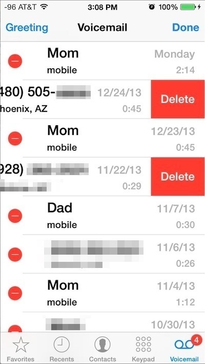 Delete multiple voicemail messages on the iPhone with multitouch