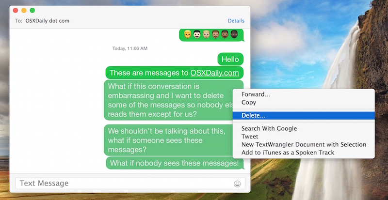 Deleting multiple message segments in Messages for Mac OS X