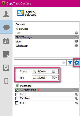 Export messages in PDF for a certain period