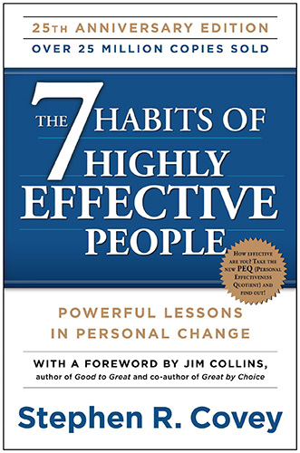 A book cover for the 7 habits of highly effective people, one of the best self development books on the market.