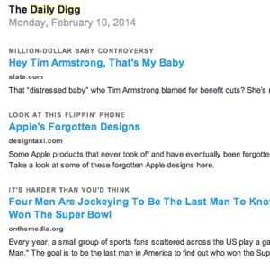 Daily Digg email newsletter example