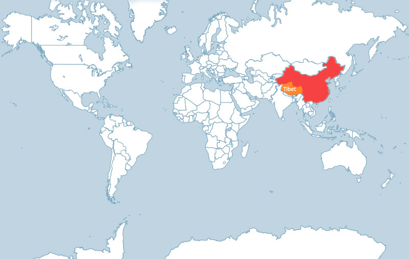 Tibet on World Map