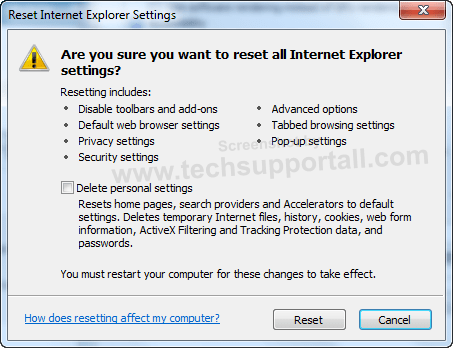 Internet Explorer Reset Step 3